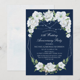 White Blue Floral Waterverf 25th Jubileum Kaart