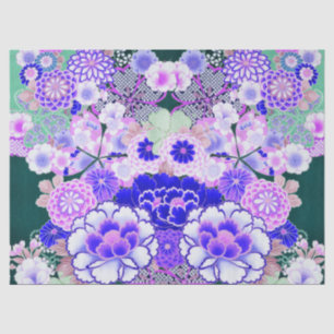 WHITE BLUE FLOWERS Peony, Rozen Japanse Floral Tissuepapier