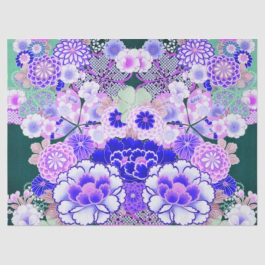 WHITE BLUE FLOWERS Peony, Rozen Japanse Floral Tissuepapier (Voorkant)