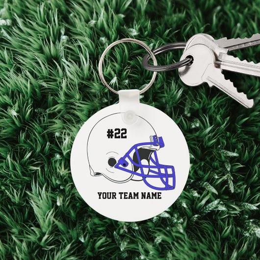 White-Blue Football Helmet・Custom Sleutelhanger
