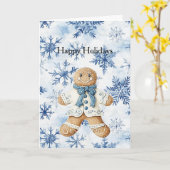 White Blue Gingerbread Man Cookie Christmas  Kaart (Gele Bloem)