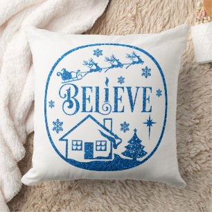 White & Blue Glitter Beleef kerstdecoratief Kussen