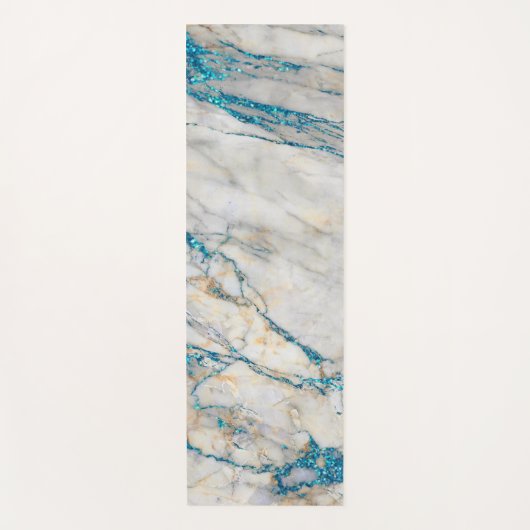 White & Blue Glitter Faux Marble Yogamat (Voorkant)