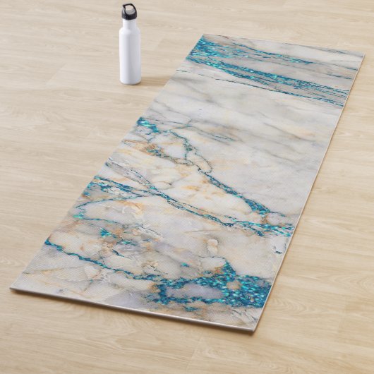 White & Blue Glitter Faux Marble Yogamat (In situ)