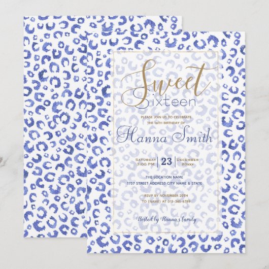 White Blue Glitter Leopard Animal Print (Voorkant / Achterkant)