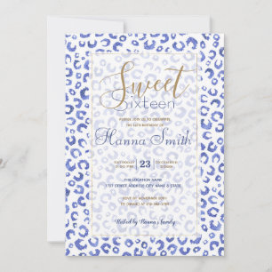 White Blue Glitter Leopard Animal Print