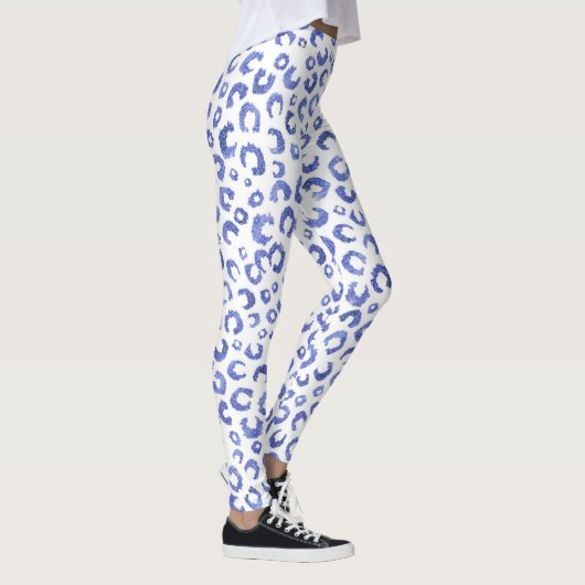 White Blue Glitter Leopard Animal Print Leggings (Rechts)