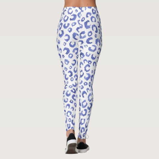 White Blue Glitter Leopard Animal Print Leggings (Achterkant)