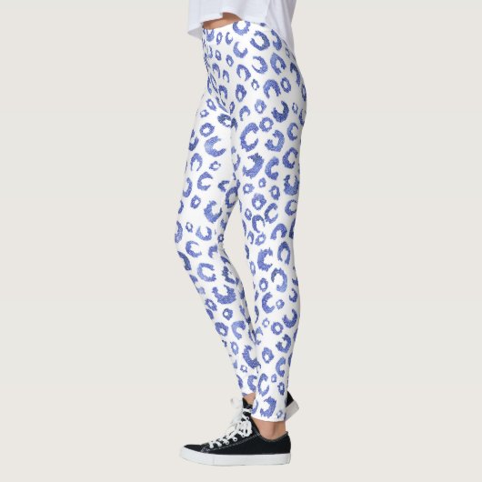 White Blue Glitter Leopard Animal Print Leggings (Links)