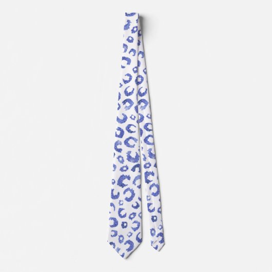 White Blue Glitter Leopard Animal Print Stropdas (Voorkant)
