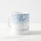White blue glitter name script koffiemok (Voorkant links)