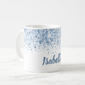 White blue glitter name script koffiemok (Voorkant links)