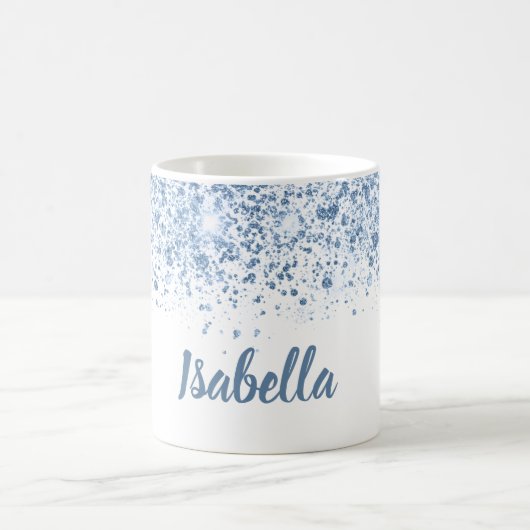 White blue glitter name script koffiemok (Center)