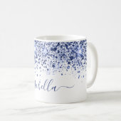 White blue glitter name script koffiemok (Voorkant rechts)