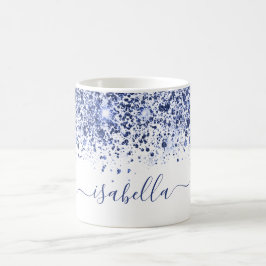 White blue glitter name script koffiemok