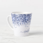 White blue glitter-stofnaamscript latte mok (Linkerhoek)