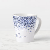 White blue glitter-stofnaamscript latte mok (Rechterhoek)
