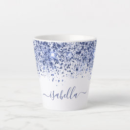 White blue glitter-stofnaamscript latte mok
