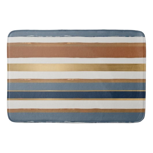 White blue gold and copper horizontal stripes badmat (Voorkant)