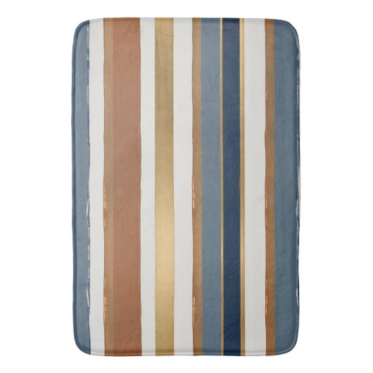 White blue gold and copper horizontal stripes badmat (Voorkant Verticaal)