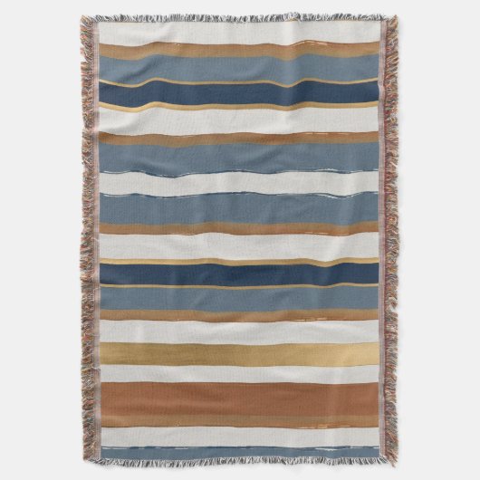 White blue gold and copper horizontal stripes deken (Voorkant Verticaal)