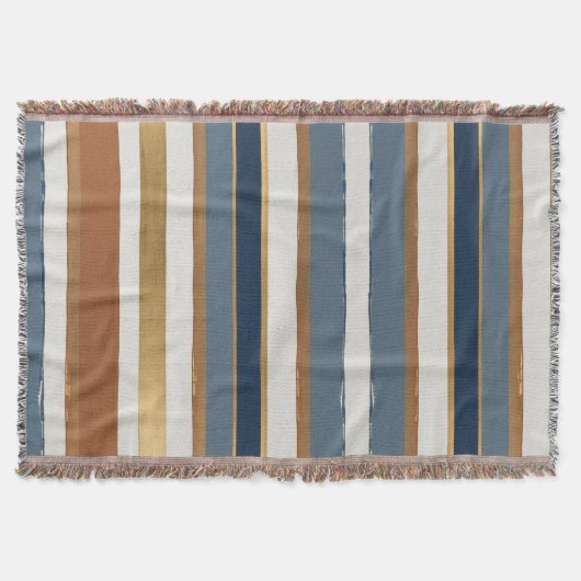 White blue gold and copper horizontal stripes deken (Voorkant)