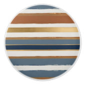 White blue gold and copper horizontal stripes keramische knop (Voorkant)