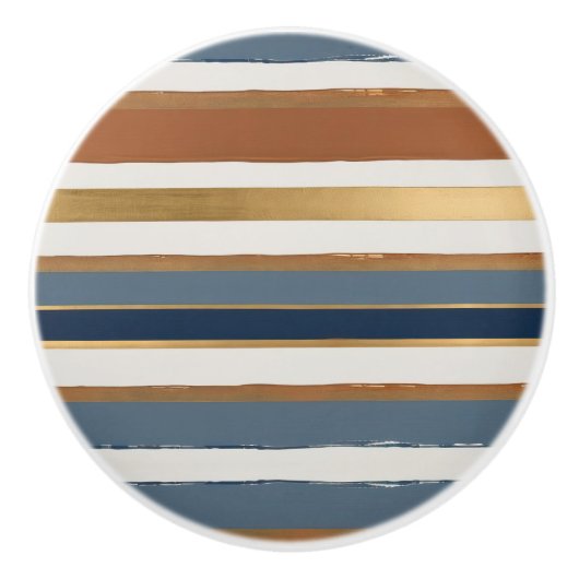 White blue gold and copper horizontal stripes keramische knop (Voorkant)
