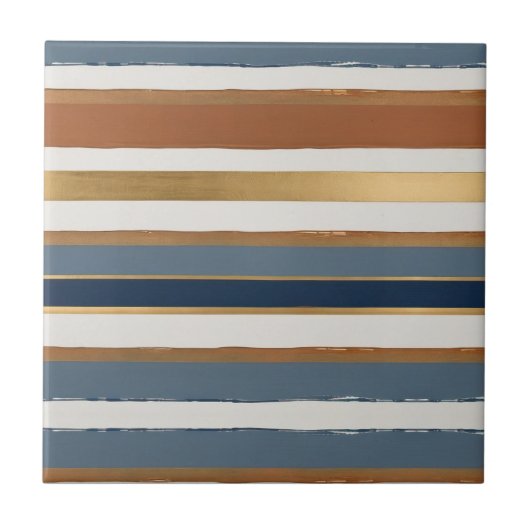 White blue gold and copper horizontal stripes tegeltje (Voorkant)