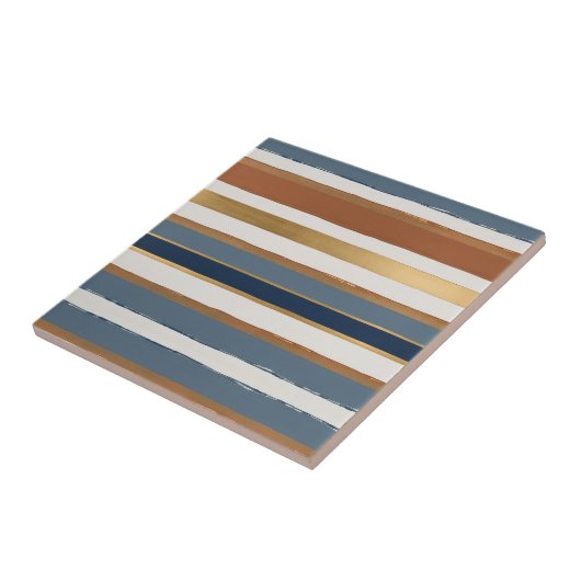 White blue gold and copper horizontal stripes tegeltje (Zijkant)