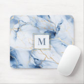 White Blue Gold Marble Monogram Initial Mousepad Muismat (Met muis)
