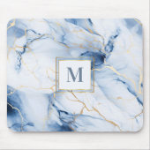 White Blue Gold Marble Monogram Initial Mousepad Muismat (Voorkant)