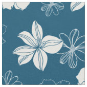 White & Blue Graphic Floral Pattern Stof (Close Up)