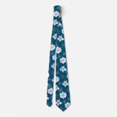 White & Blue Graphic Floral Pattern Stropdas (Achterkant)