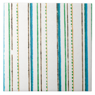 White Blue Green Brown Stripes Japanse textiel Tegeltje