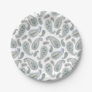 White Blue Green Paisley Waterverf Pattern Papieren Bordje