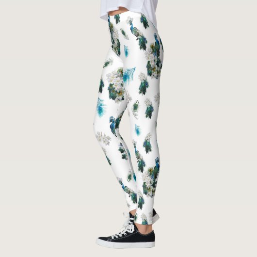 White & Blue-green Royal-Peacocks Fantasy Leggings (Links)