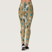 White & Blue-green Royal-Peacocks op Gold Leggings (Achterkant)