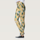 White & Blue-green Royal-Peacocks op Gold Leggings (Links)