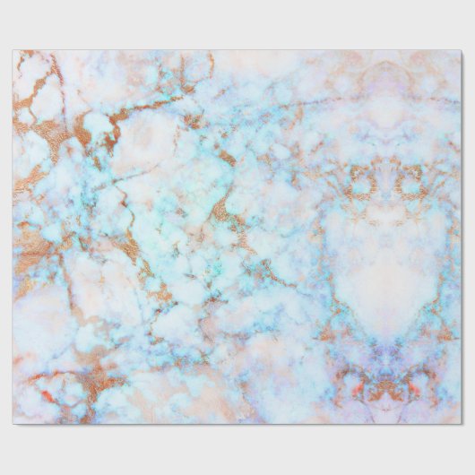 White & Blue-green Tint Faux Marble Cadeaupapier (Vlak)