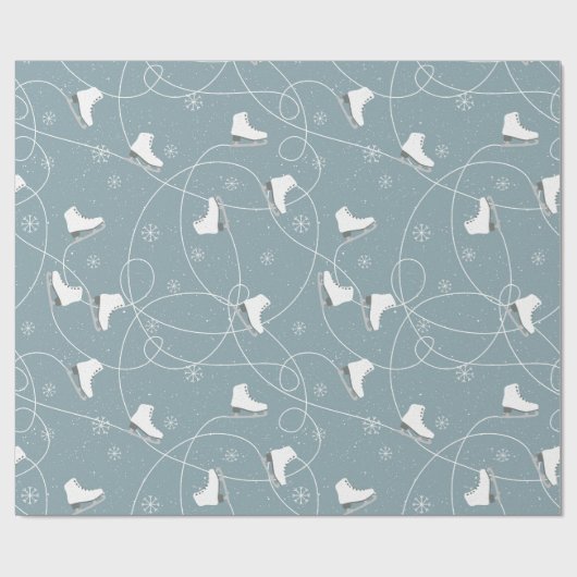 White & Blue-Grey Ice-schaatsen Pattern Cadeaupapier (Vlak)