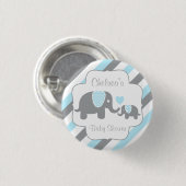 White, Blue & Grey Stripe Elephant Baby Boy Shower Ronde Button 3,2 Cm (Voorkant /achterkant)