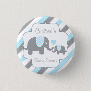 White, Blue & Grey Stripe Elephant Baby Boy Shower Ronde Button 3,2 Cm