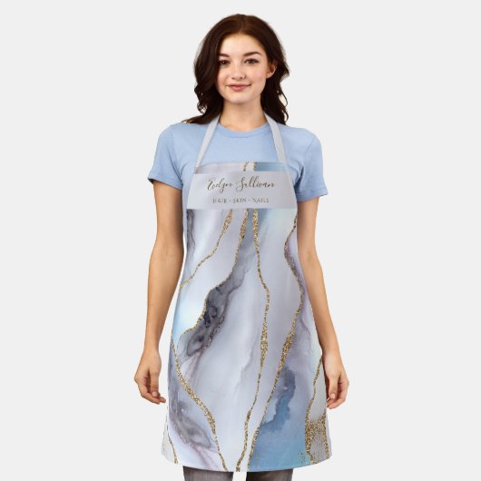 White blue grijs agate schoonheidsprofessioneel sc schort (Gedragen)