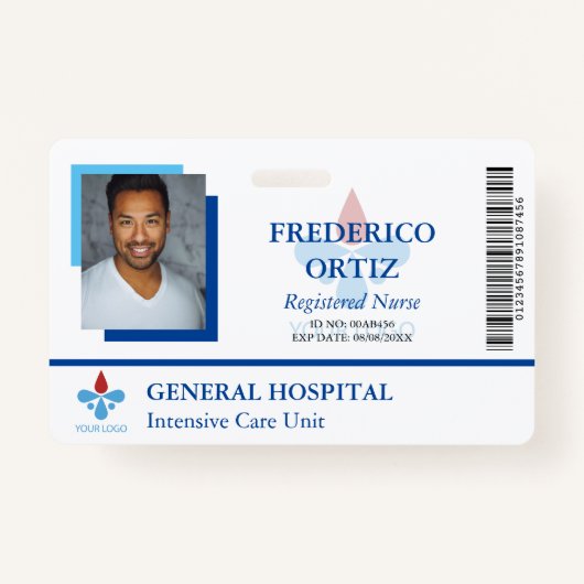 White Blue Hospital Employee ID Your Logo Badge (Voorkant)
