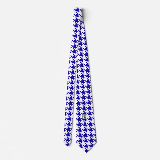 White Blue Large Houndstooth Check Stropdas (Achterkant)