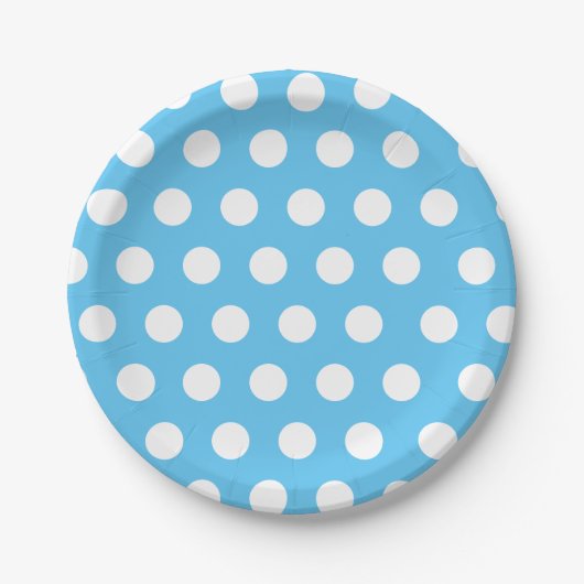 White & Blue Medium-Sized Polka Dot Chic Papieren Bordje (Voorkant)