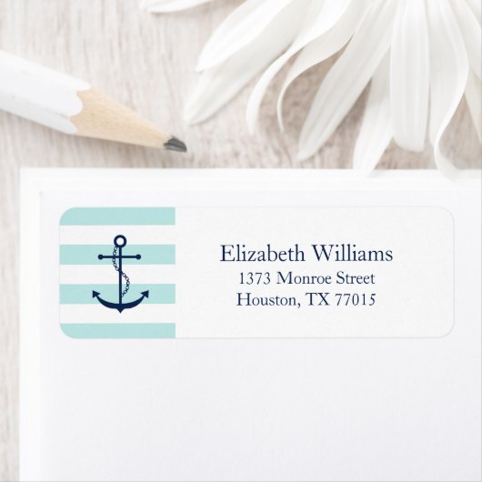 White Blue Mint Anchor en Stripes Etiket (Insitu)