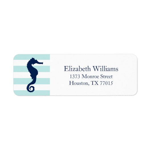 White Blue Mint Stripes Seahorse Etiket (Voorkant)