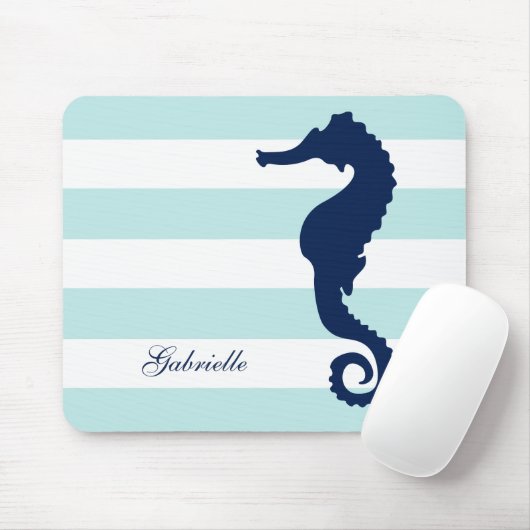 White Blue Mint Stripes Seahorse Muismat (Met muis)